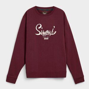 Simons 1840 burgundy embroidery fleece lined crewneck sweatshirt NWT